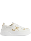 GUCCI WHITE GG-EMBROIDERED LEATHER SNEAKERS