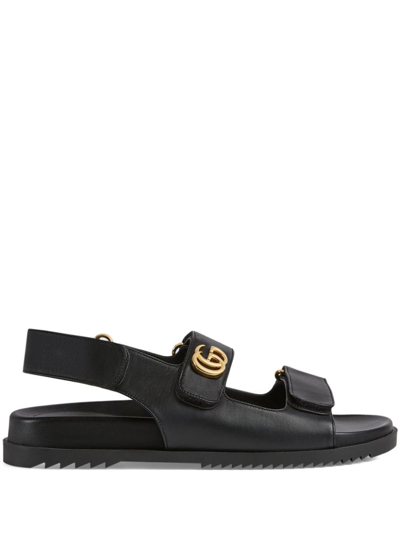 Gucci Gg Leather Sandals In Black