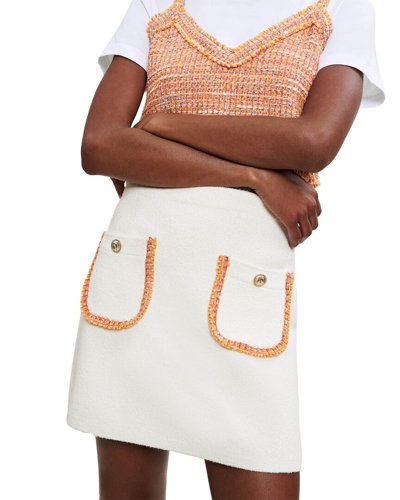Maje Button-embellished Cotton-blend Tweed Mini Skirt In Ecru