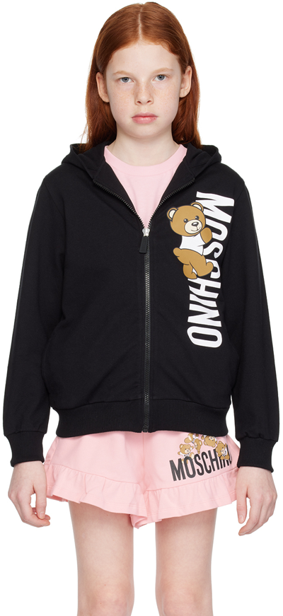 Moschino Kids' Teddy-bear-motif Zipped Hoodie In Black