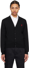 Ami Alexandre Mattiussi Heather Black Wool Cardigan With V-neck And Signature Logo In 001 Black
