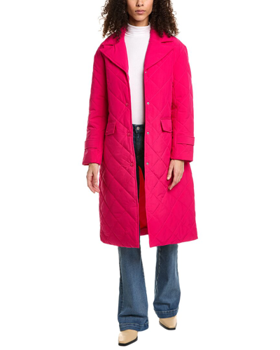 Ellen Tracy Diamond Quilted Trench Coat In Pink