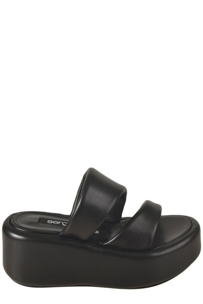 Sergio Rossi Spongy Wedge Sandals In Black