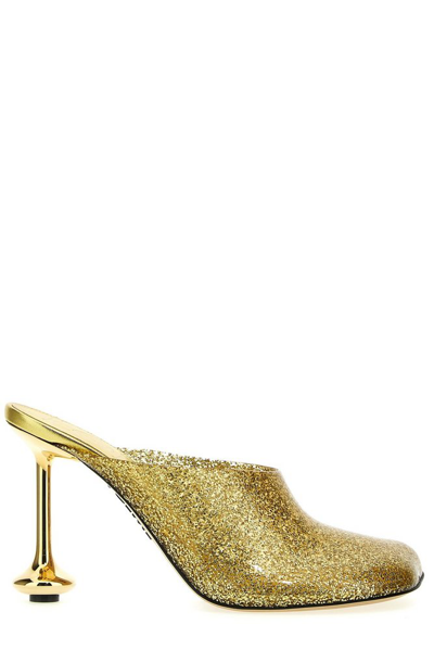 Loewe Glitter Finish Toy Mules In Gold
