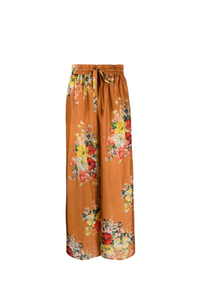 Zimmermann Alight Printed Silk Wide-leg Pants In Orange