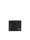 TOM FORD GOLD-TONE TF LOGO PATCH LEATHER WALLET