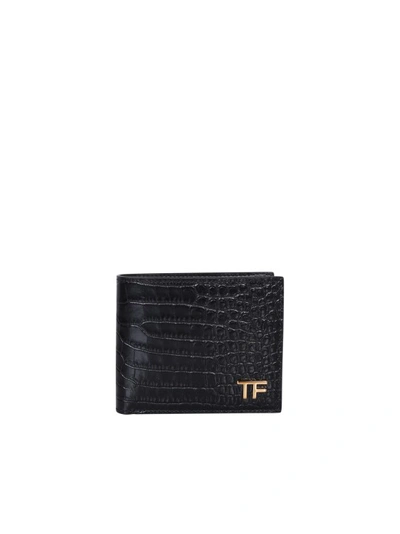 Tom Ford Gold-tone Tf Logo Patch Leather Wallet In Black