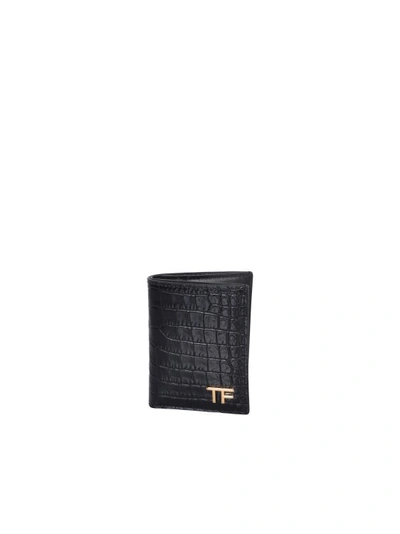 Tom Ford Gold-tone Tf Logo Patch Leather Cardholder In Black