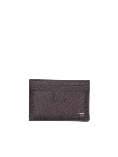 Tom Ford Logo Patch Leather Cardholder In Grey