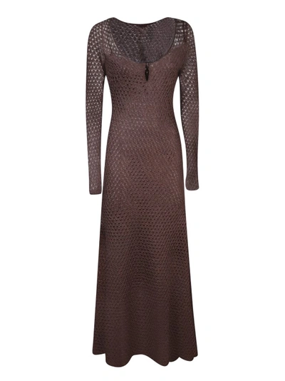 Tom Ford Metallic Open-knit Maxi Dress In Brown