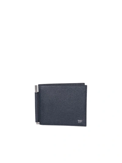 Tom Ford Blue Leather Cardholder In Grey