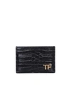 TOM FORD GOLD-TONE TF LOGO PATCH LEATHER CARDHOLDER