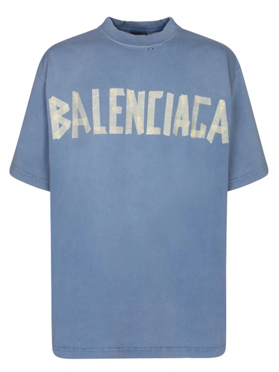 Balenciaga Cotton Logo T-shirt In Blue