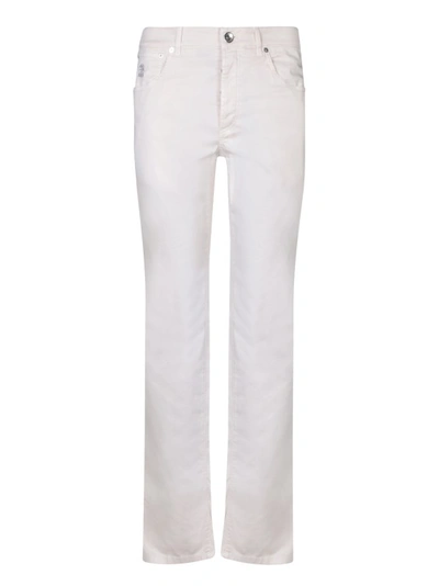 Brunello Cucinelli Slim Cotton Trousers In White