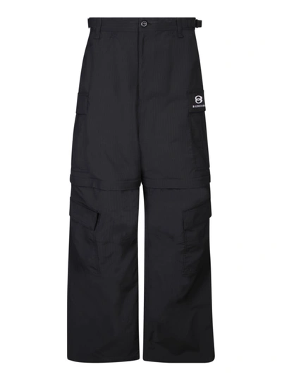 Balenciaga Wide-leg Logo-embroidered Ripstop Cargo Trousers In Black
