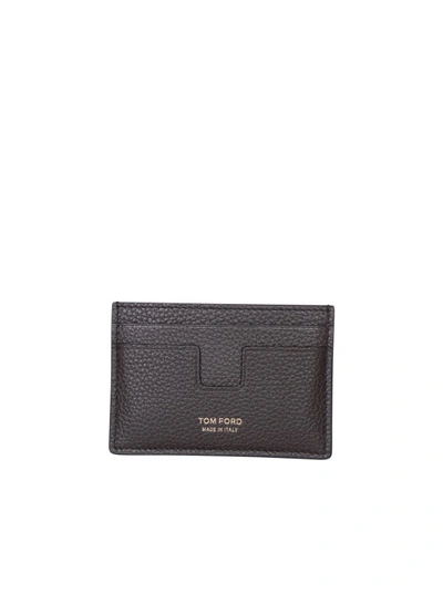 Tom Ford Black Leather Cardholder In Grey