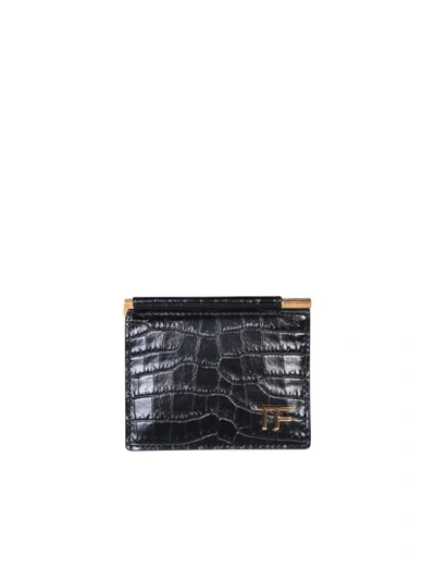 Tom Ford Crocodile Effect Leather Cardholder In Black