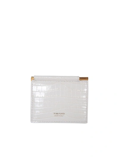 Tom Ford Gold-tone Logo Print Leather Cardholder In White