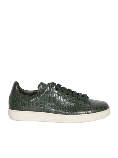 Tom Ford Warwick Croc-effect Leather Trainers In Blue