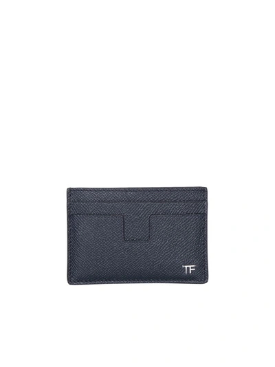 Tom Ford Blue Leather Cardholder In Grey