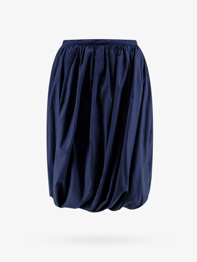 Marni Gathered Cotton-poplin Skirt In Navy