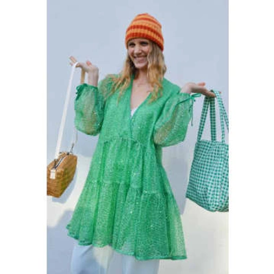 Stella Nova Bright Mint Sequins Mini Dress In Green