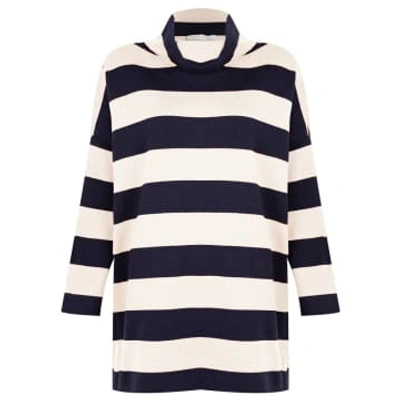 Amazing Woman Stina Roll Neck Supersoft Stripe Top | Navy & Cream In Blue