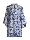 LA VIE STYLE HOUSE WOMEN'S FLORAL EMBROIDERED COTTON LONG-SLEEVE MINI CAFTAN