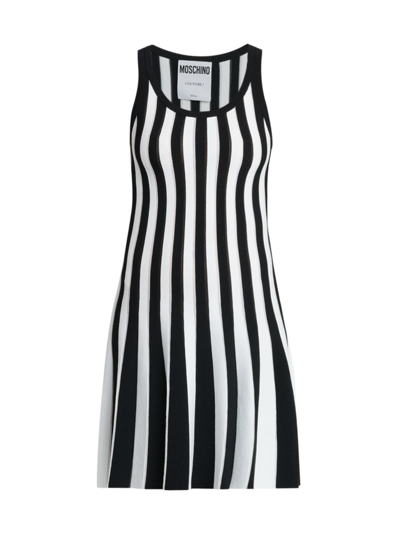 Moschino Striped Ribbed-knit Minidress In Black White
