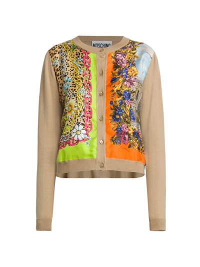 Moschino Women's Archive Leopard Floral Cotton Cardigan In Fantasy Print Beige
