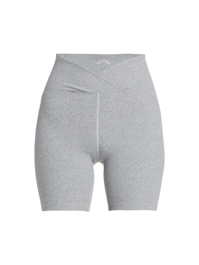 Year Of Ours Ribbed V Waist High Rise Biker Shorts In Heathered Grey