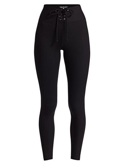 Year Of Ours Football Lace-up Ribbed Stretch-jersey Leggings In Black