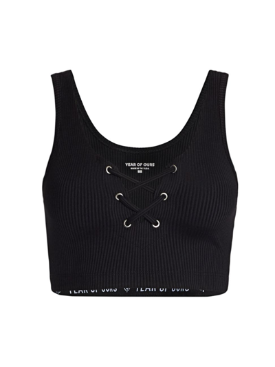 Year Of Ours Women's Football Ribbed Lace-up Sports Bra In Black