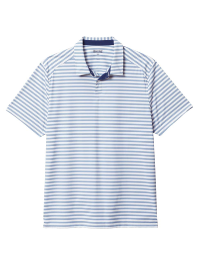 Rhone Men's Commuter Striped Polo Shirt In Blue White Wide Stripe