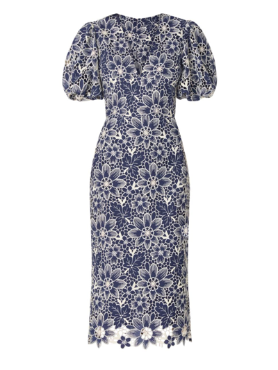 Shoshanna Women's Louisa Embroidered Floral Midi-dress In Navy Ivory