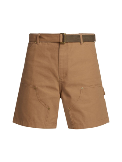 Sacai Carhartt Wip Wide-leg Belted Cotton-canvas Shorts In Beige
