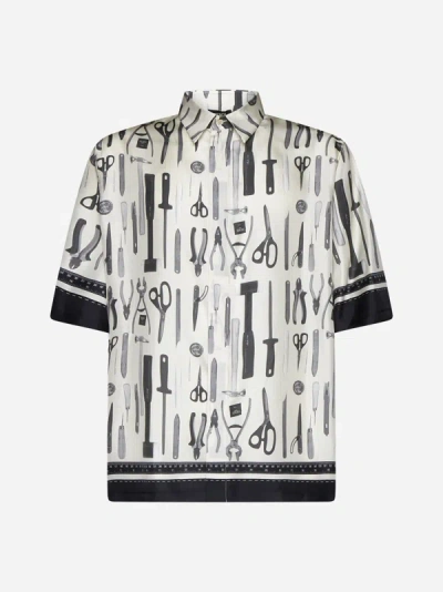 Fendi Shirt Ov Hita Tools Silk In White,black