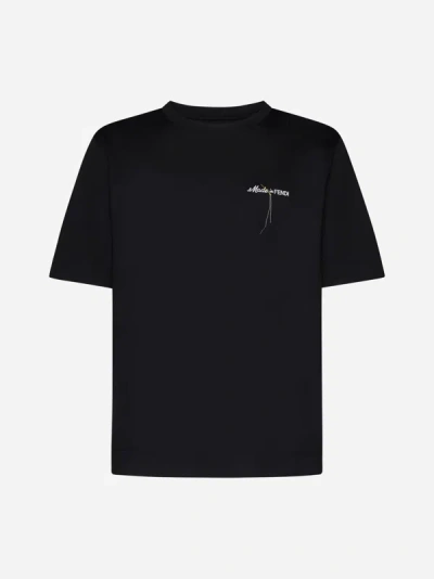 Fendi Logo Embroidered Crewneck T-shirt In Black