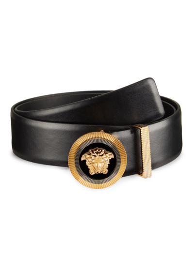Versace Men's Medusa Buckle Leather Belt In Black