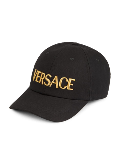 Versace Men's Logo-embroidered Cotton Baseball Cap In Black Gold