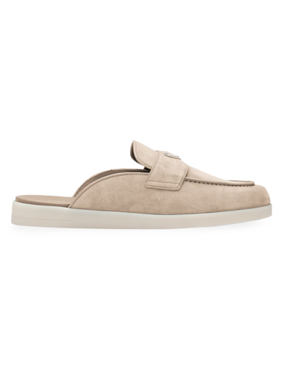 Prada Woman Sand Suede Slippers In Brown