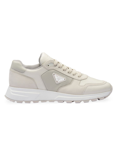 Prada Men's Nubuck And Re-nylon High-top Sneakers In Beige Khaki