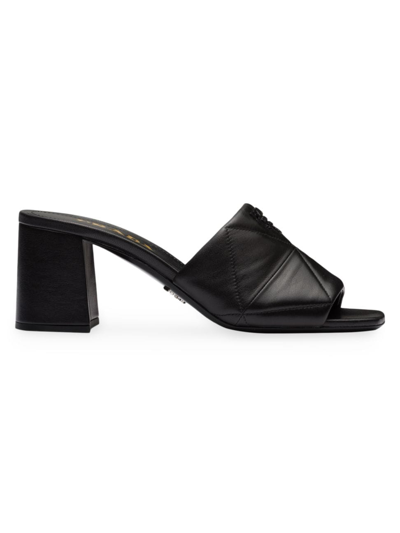 Prada Women's Quilted Nappa Leather Heeled Sandals In Black