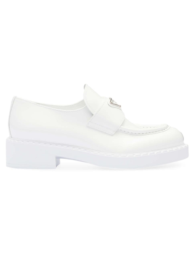 Prada Women's Chocolate Patent Leather Loafers In White