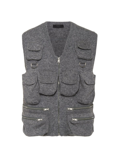 Prada Men's Shetland Wool Jumper Waistcoat In Grey