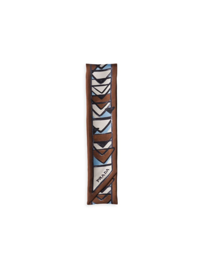 Prada Women's Printed Twill Skinny Scarf In Blue Multi