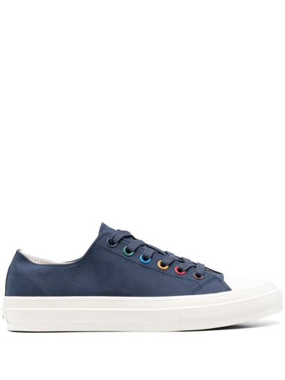 Paul Smith Painted-eyelet Low-top Canvas Sneakers In Blue