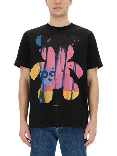 Ps By Paul Smith Teddy Bear-print Cotton T-shirt In Black