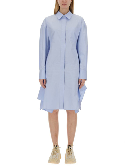 Stella Mccartney Banana-sleeve Cotton Shirt Dress In Azure