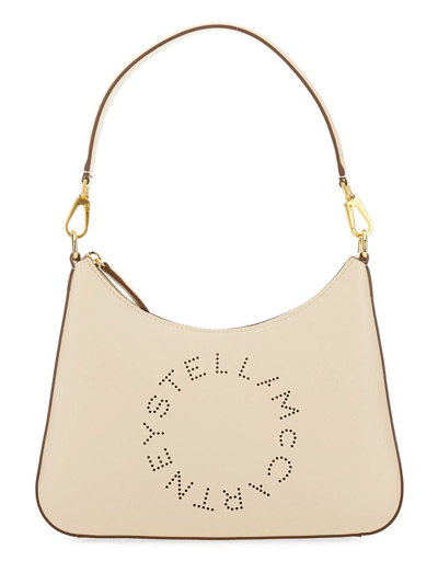 Stella Mccartney Small Shoulder Bag With Logo In Beige
